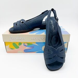 Easy Street Jovita Comfort Slingback Sandals Navy Blue Textured Narrow 6 NEW